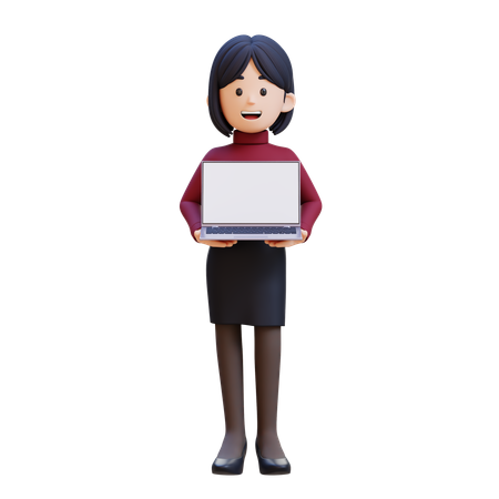 Young Woman Holding Laptop  3D Illustration