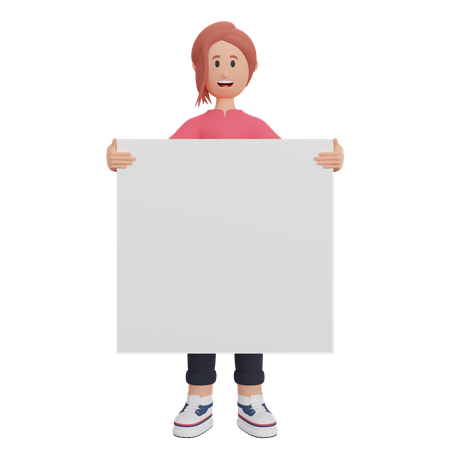 Young woman holding placard  3D Illustration