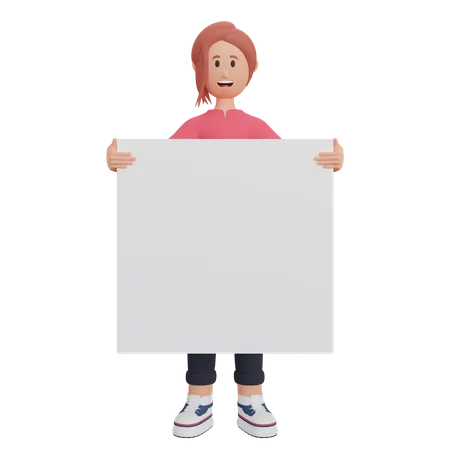 Young woman holding placard  3D Illustration
