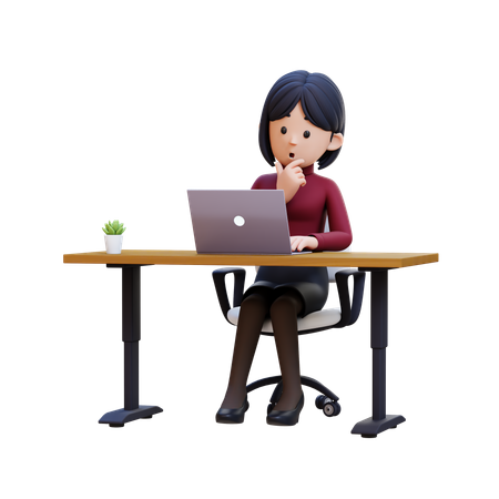 Young Woman In Business Suit Sits At Desk With Laptop  3D Illustration