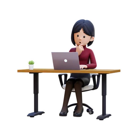 Young Woman In Business Suit Sits At Desk With Laptop  3D Illustration