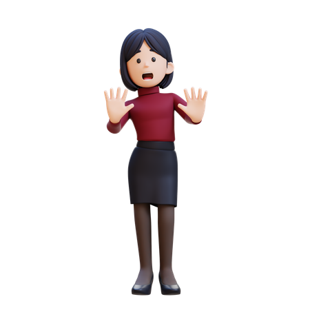 Young Woman In Stress And Giving Refusal Pose  3D Illustration