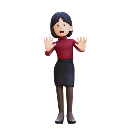 Young Woman In Stress And Giving Refusal Pose  3D Illustration