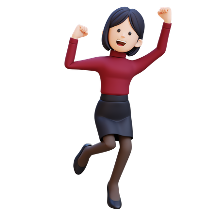 Young Woman Jumping Up With Happy And Excited  3D Illustration