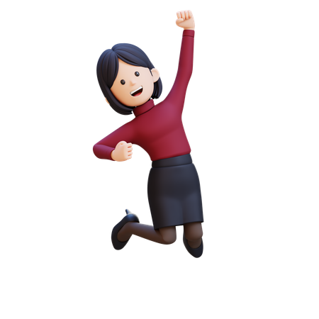Young Woman Jumping While Feeling Happy  3D Illustration