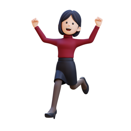Young Woman Jumping With Excitement And Accomplishment  3D Illustration