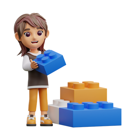 Young Woman Playing Lego  3D Illustration