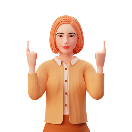 Young woman pointing both index fingers upwards  3D Illustration