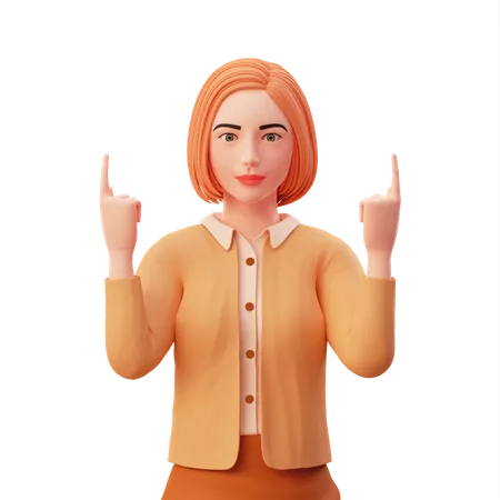 Young woman pointing both index fingers upwards  3D Illustration