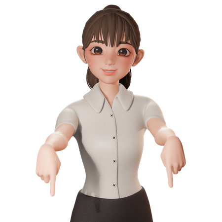 両手で下を指差す若い女性  3D Icon