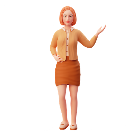 Young woman pointing something in left 3D Illustration