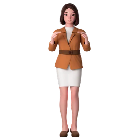 Young Woman Pointing To Front Side Using Both Hands  3D Illustration