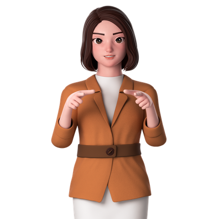 Young Woman Pointing To Front Side Using Both Hands  3D Illustration