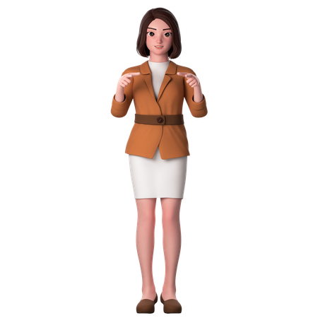 Young Woman Pointing To Front Side Using Both Hands  3D Illustration