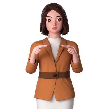 Young Woman Pointing To Front Side Using Both Hands  3D Illustration