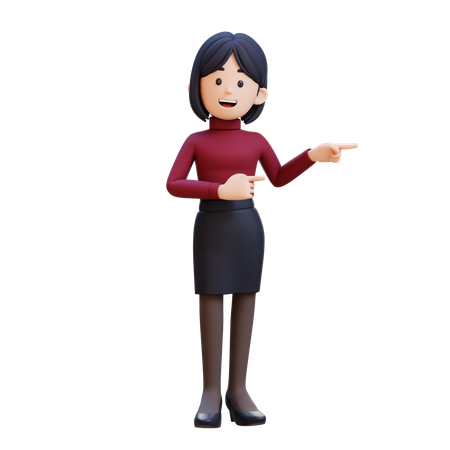 Young Woman Pointing To Left  3D Illustration