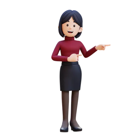 Young Woman Pointing To Left  3D Illustration