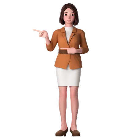 Young Woman Pointing To Left Side Using Both Hands  3D Illustration