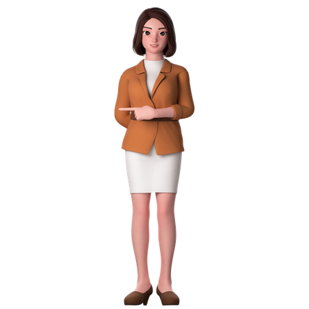 Young Woman Pointing To Left Side Using Left Hand  3D Illustration