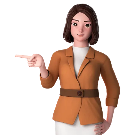 Young Woman Pointing To Left Side Using Left Hand  3D Illustration