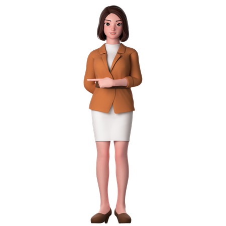 Young Woman Pointing To Left Side Using Left Hand  3D Illustration
