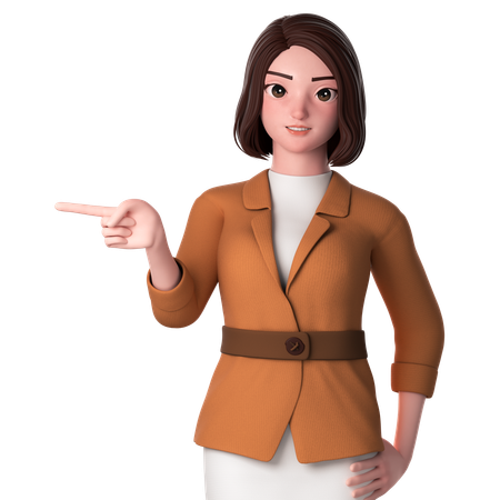 Young Woman Pointing To Left Side Using Left Hand  3D Illustration