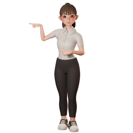 Young Woman Pointing To Left Side With Both Hands  3D Illustration