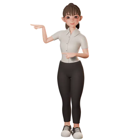 Young Woman Pointing To Left Side With Both Hands  3D Illustration