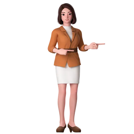 Young Woman Pointing To Right Side Using Both Hands  3D Illustration
