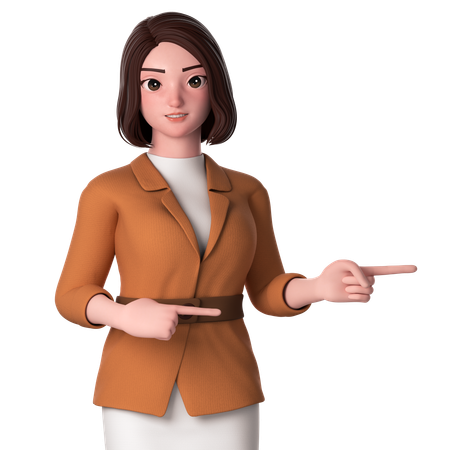 Young Woman Pointing To Right Side Using Both Hands  3D Illustration