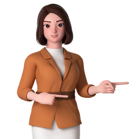 Young Woman Pointing To Right Side Using Both Hands  3D Illustration