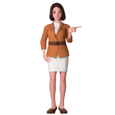 Young Woman Pointing To Right Side Using Right Hand  3D Illustration