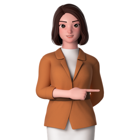 Young Woman Pointing To Right Side Using Right Hand  3D Illustration