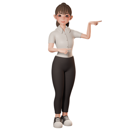 Young Woman Pointing To Right Side With Both Hands  3D Illustration