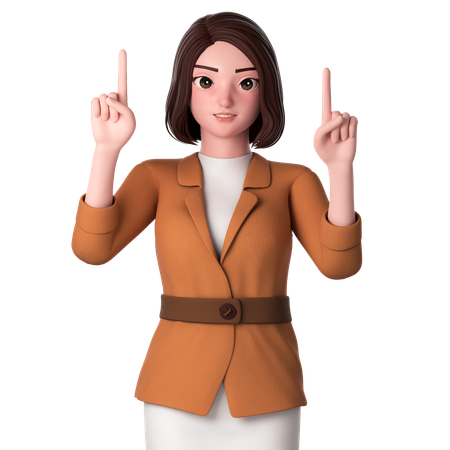 Young Woman Pointing To Top Side Using Both Hands  3D Illustration