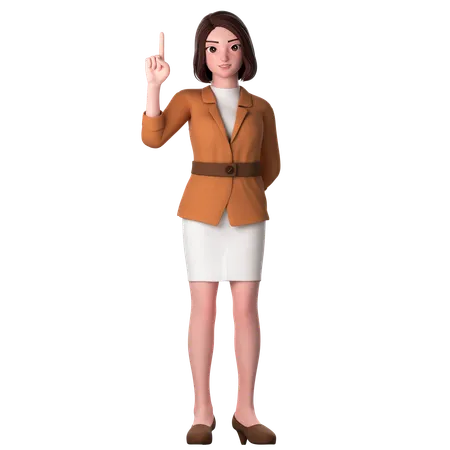 Young Woman Pointing To Top Side Using Left Hand  3D Illustration