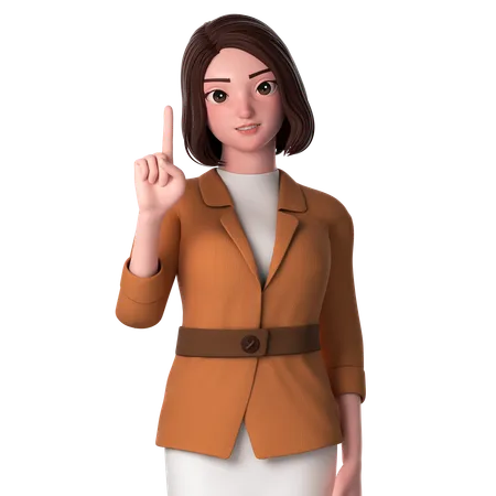 Young Woman Pointing To Top Side Using Left Hand  3D Illustration