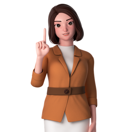 Young Woman Pointing To Top Side Using Left Hand  3D Illustration