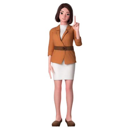 Young Woman Pointing To Top Side Using Right Hand  3D Illustration