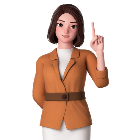 Young Woman Pointing To Top Side Using Right Hand  3D Illustration