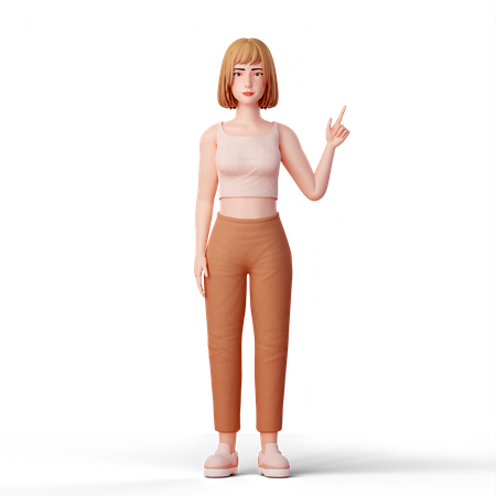 Young Woman Pointing up at right side  3D Illustration