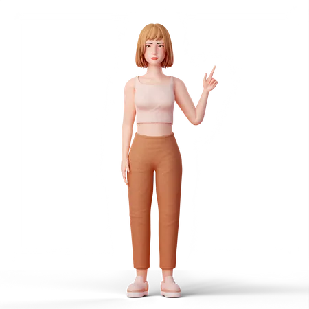 Young Woman Pointing up at right side  3D Illustration