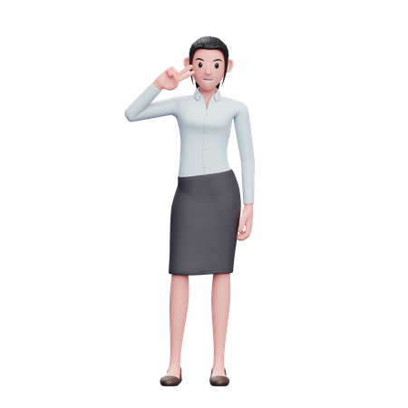 Young Woman Posing Peace Finger On Cheek 3D Illustration