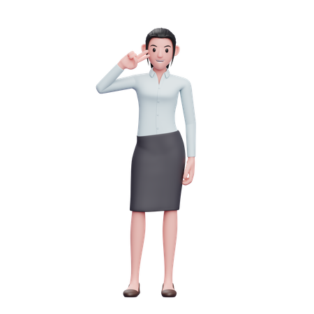 Young Woman Posing Peace gesture  3D Illustration