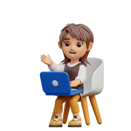 Young Woman Presentation With Laptop  3D Illustration