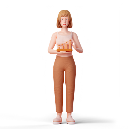 Young Woman presenting growth chart  3D Illustration