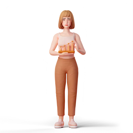 Young Woman presenting growth chart  3D Illustration