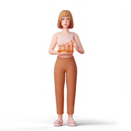 Young Woman presenting growth chart 3D Illustration