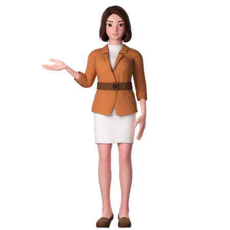 Young Woman Presenting To Left Side Using Left Hand  3D Illustration