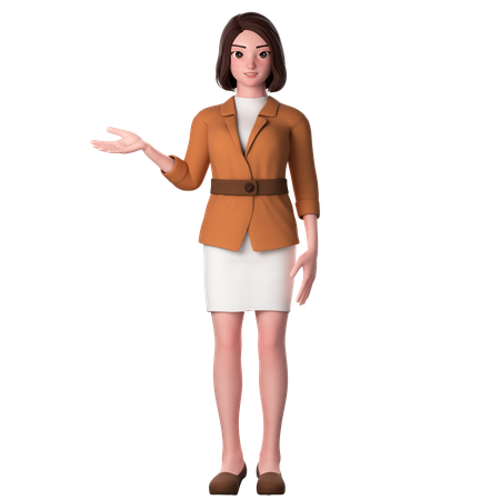 Young Woman Presenting To Left Side Using Left Hand  3D Illustration